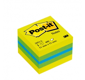 CUBO 3M POST-IT MINI MM.51X51 400 FOGLIETTI GIALLO-TURCHESE-VERDE-