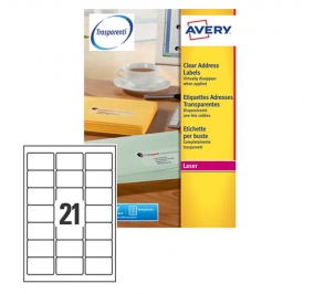 ETICHETTA AVERY LASER MM.63X38 TRASPARENTE CF.25