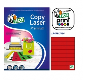 ETICHETTA TICO PRINT FLUO F.TO A4 MM.70X36 FF.70 ROSSO Colore Rosso