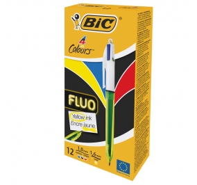 PENNA SFERA BIC 4 COLORI FLUO CF.12 Colore Blu-nero-rosso-giallo fluo