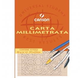 BLOCCO CANSON CARTA OPACA MILLIMETRATA F.TO A3 FF.10
