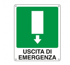 CARTELLO USCITA EMERGENZA FRECCIA SOTTO CM 30X20