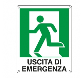 CARTELLO USCITA EMERGENZA SINISTRA 30X20 ALLUMINIO BIANCO