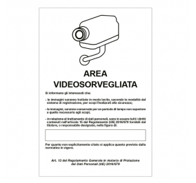 CARTELLO ALLUMINIO 20X30 AREA VIDEOSORVEGLIANZA CON REGISTRAZIONE