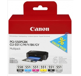 Canon Conf. 6 cartucce inkjet Multipack PGI-550/CLI-551 PGBK/C/M/Y/BK/GY 6 colori 6496B005