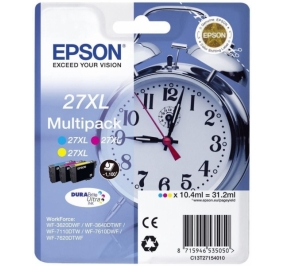 Epson Conf. 3 cartucce inkjet alta capacit Sveglia DuraBrite Ultra Ink 27XL/blister RF+AM ciano+magenta+giallo C13T27154020