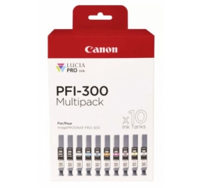 Canon Conf. 10 cartucce inkjet Lucia Pro PFI-300 MBK/PBK/CO/GY/R/C/M/Y/PC/PM 4192C008