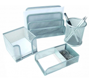 SET UFFICIO LEBEZ METALLO RETE PZ.4 SILVER Colore Argento