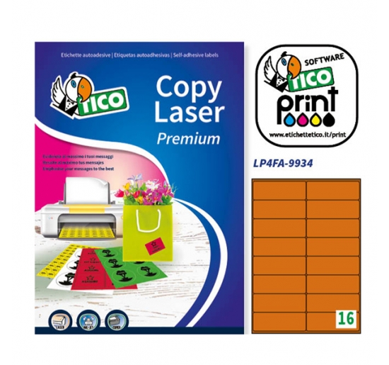 ETICHETTE AUTOADESIVE FLUORESCENTI TICO COPY LASER Colore Arancione Formato mm 99,1x34,1