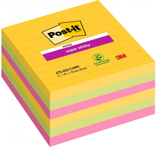 POST-IT� SUPER STICKY A RIGHE XL  675-6SS-CARN Colori Rio 90 mm 101x101