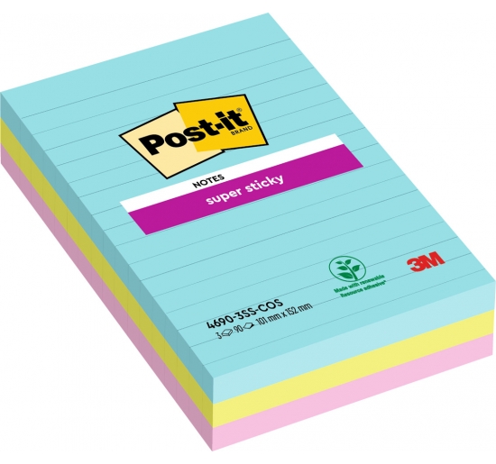 POST-IT� SUPER STICKY A RIGHE XL 4690-3SS-COS Colori Miami 70 mm 101x152