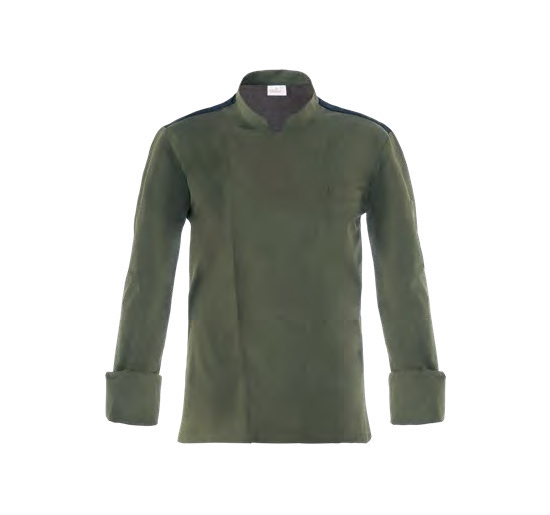 GIACCA CHEF RAUL 65% POLIESTERE 35% COTONE PESO 200 G/M�. TG.S VERDE MILITARE Colore Verde militare