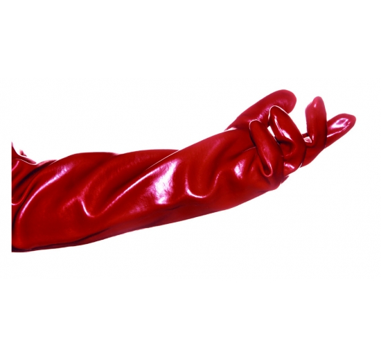 GUANTI PVC ECO INTERAMENTE RIVESTITO IN PVC ROSSO, INTERNO IN COTONE, CM.58 TG.10