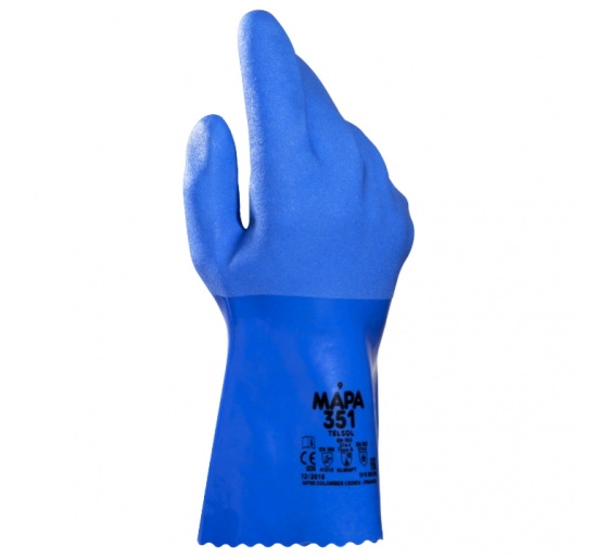 GUANTI TELSOL 351 IN PVC BLU, SUPERFICIE ESTERNA GRANITIFORME ANTISDRUCCIOLO, TG.9