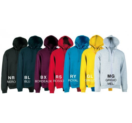 FELPA CAPPUCCIO E ZIP COTONE 65% E POLIESTERE 35%, PERSO 290 GR.TG.XXL ROSSO Colore Rosso
