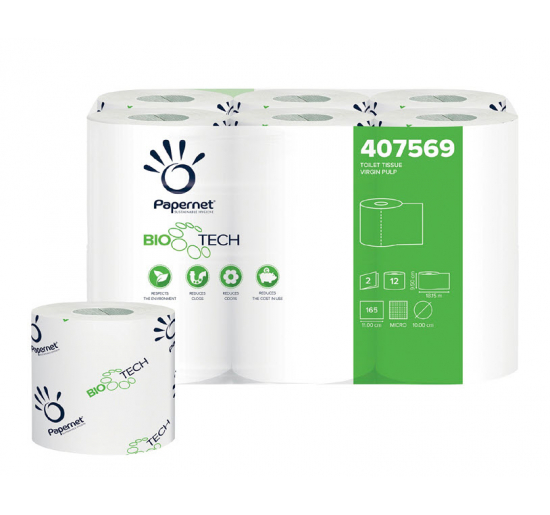 CARTA IGIENICA A DUE VELI E FASCETTATA BIO TECH N. strappi 165 Lunghezza rt. m 18,15 Note fascettata PAPERNET