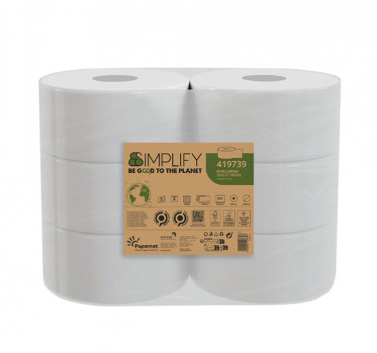 CARTA IGIENICA MINI E MAXI JUMBO SIMPLIFY N. strappi 557 Lunghezza rt. m 170 PAPERNET
