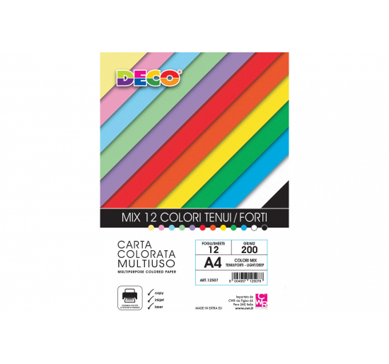 Carta Colorata Multiuso DECO-  Formato-  cm 21x29,7-  Peso-  g 200
