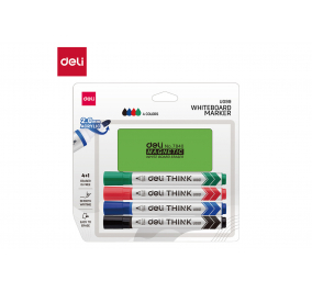KIT MARCATORE THINK PER LAVAGNE CANCELLABILE-  Colori assortiti-  Descizione-  blister 4 pezzi + cancellino