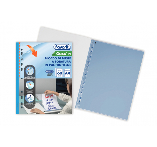 BLOCCO DI BUSTE A FORATURA UNIVERSALE QUICK'IN-  Formato interno-  cm 22x30